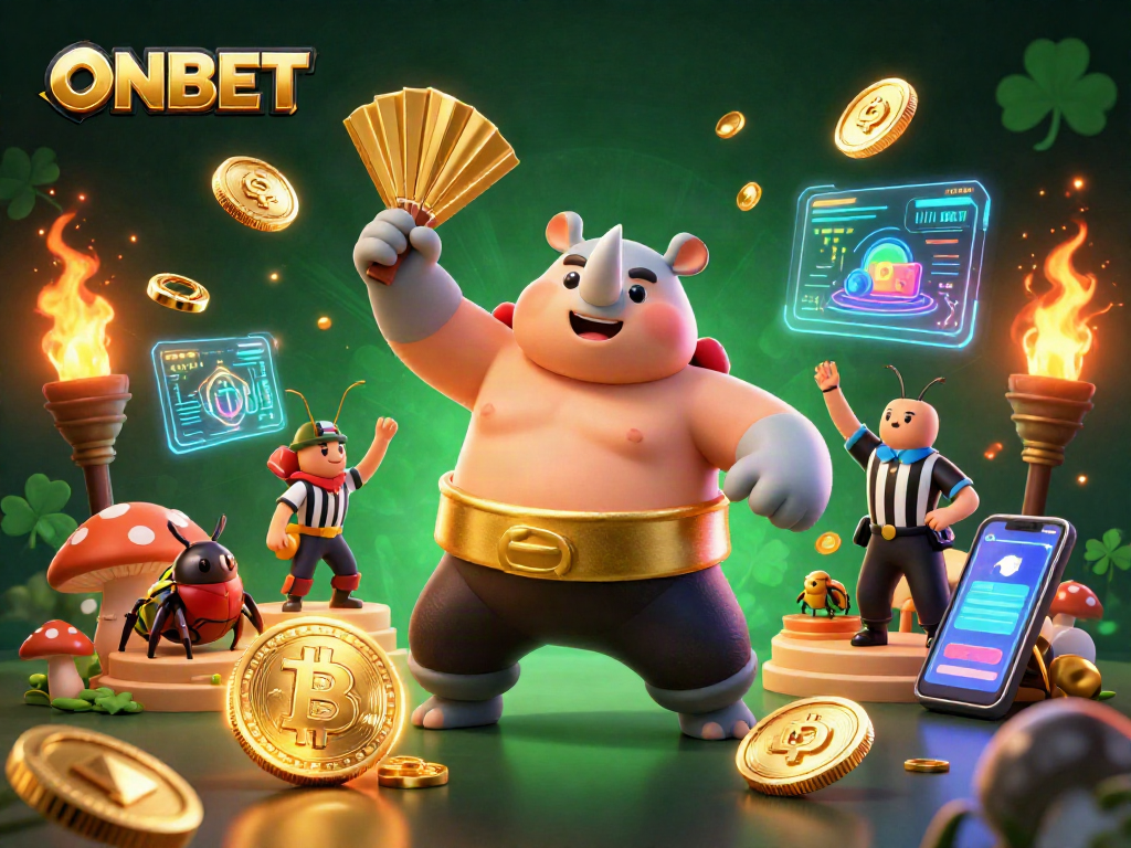Engage with ONBET's thrilling casino experience featuring vibrant characters and dynamic crypto elements.