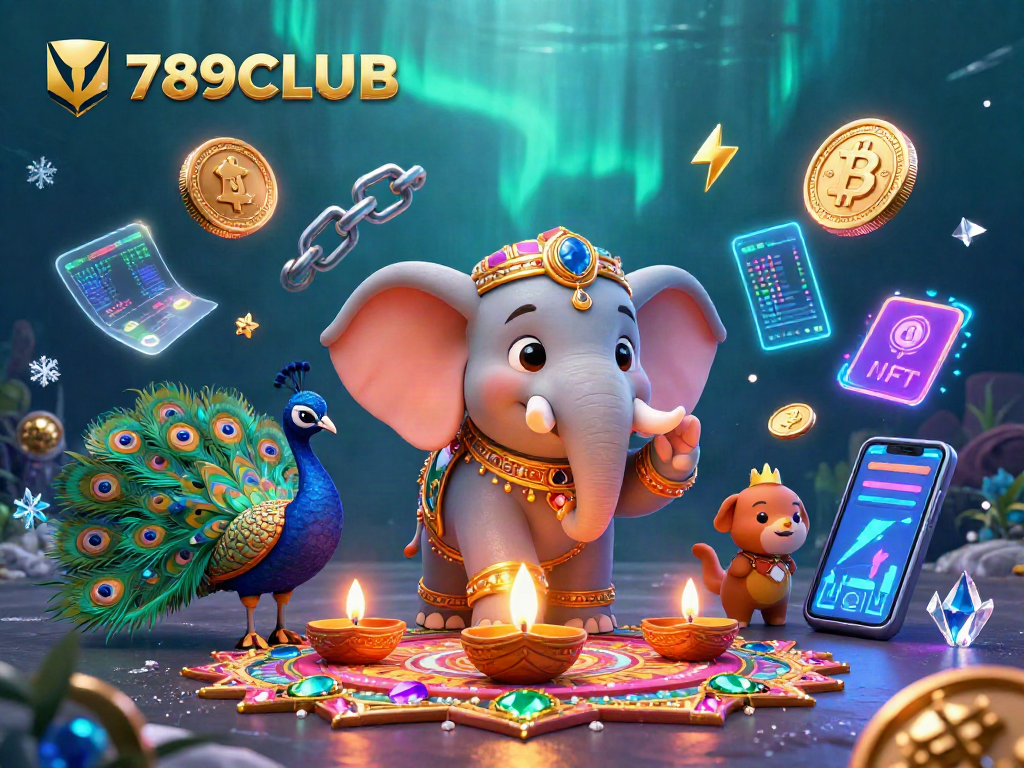 Engage with 789CLUB's immersive casino experience featuring vibrant Diwali-themed art and cryptocurrency elements.
