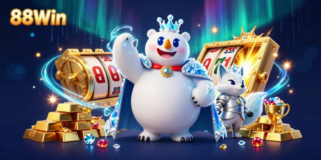 Spin the reels at 88Win while surrounded by dazzling treasures in a captivating casino scene.