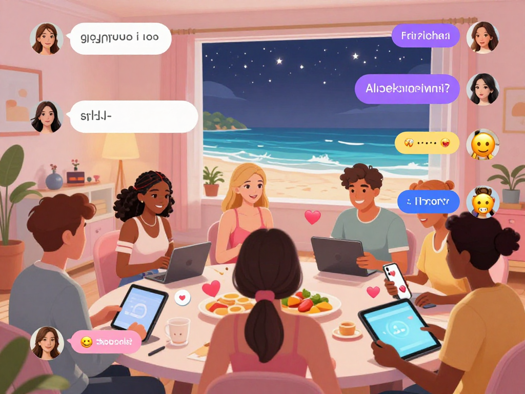 Dynamic interaction in an ai sex chat platform with diverse avatars and playful elements.