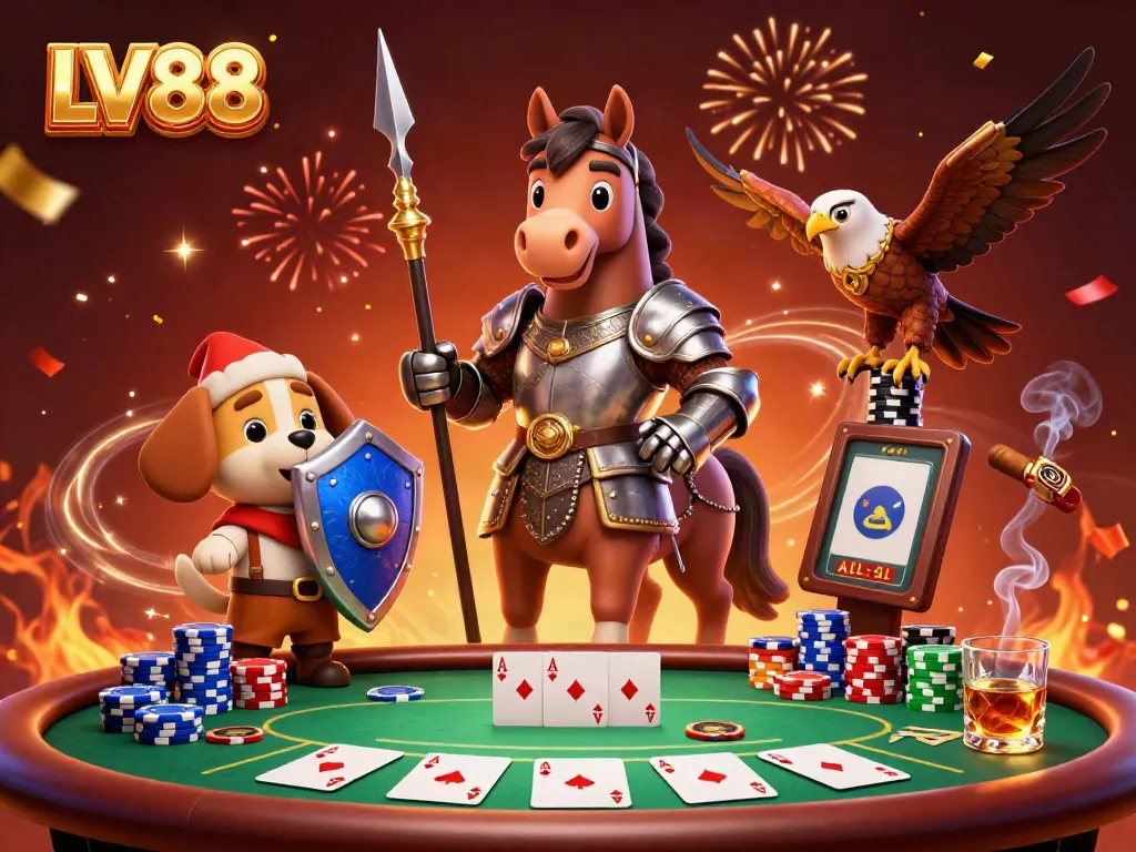 Experience high-stakes action at LV88 with intricate poker scenes featuring knights and fantasy elements.