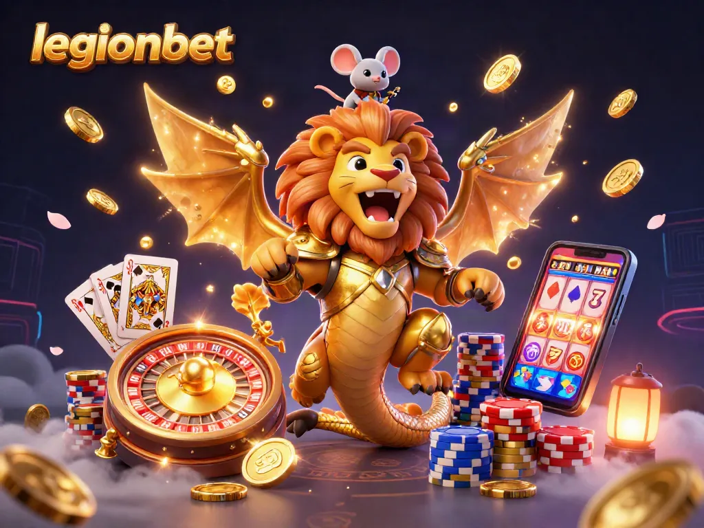 Experience thrilling wins at legionbet with a triumphant chimera creature and rich casino elements.