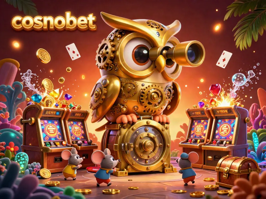 Experience the excitement at Cosmobet Casino with this vibrant, animated scene filled with dazzling treasures and engaging game elements.