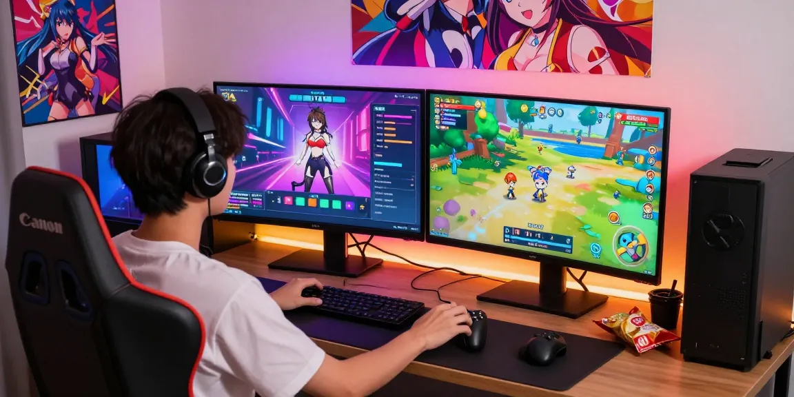Player enjoying ecchi games in a vibrant gaming setup with colorful graphics and engaging atmosphere.