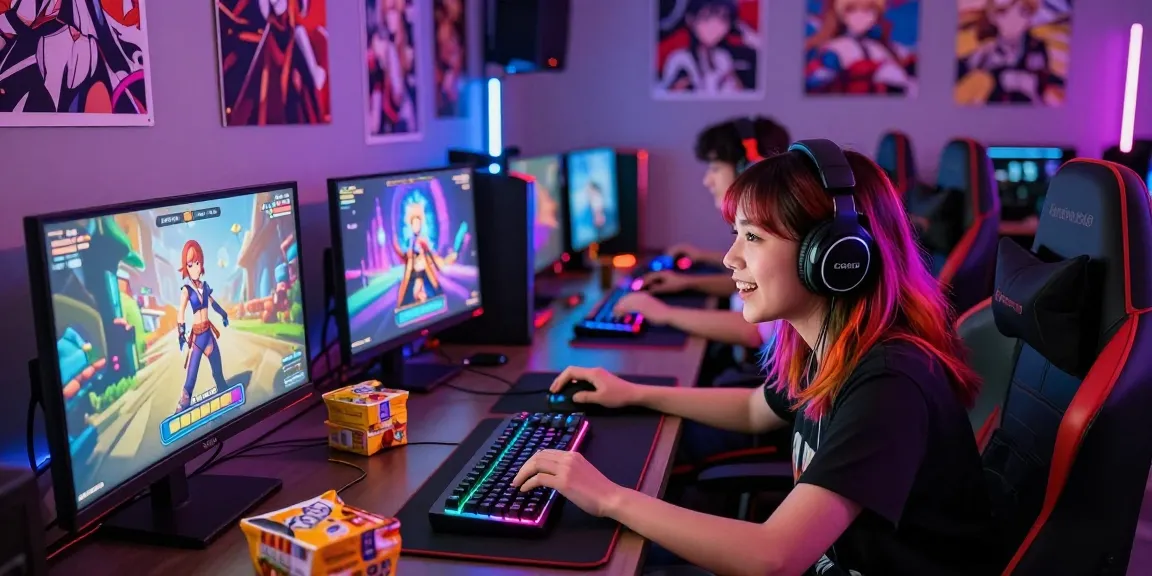 Gamers enjoying ecchi game sessions with colorful visuals and gaming peripherals.