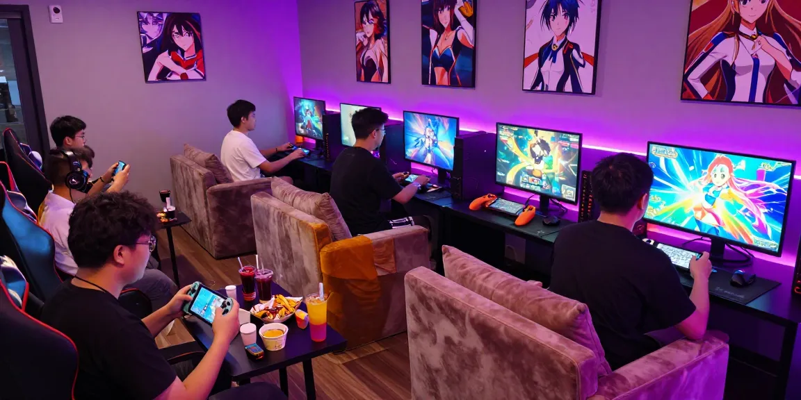 Engaged gamers enjoying a diverse range of hentai games in an inviting lounge.