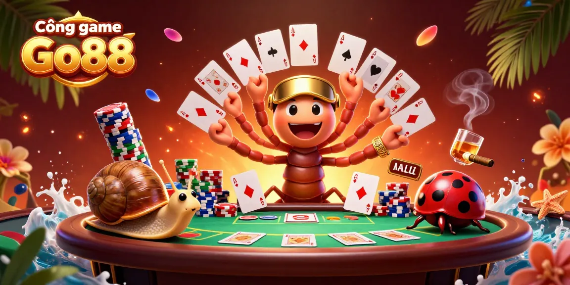 Cổng game Go88 features a lively casino scene with unique characters and dynamic game elements.