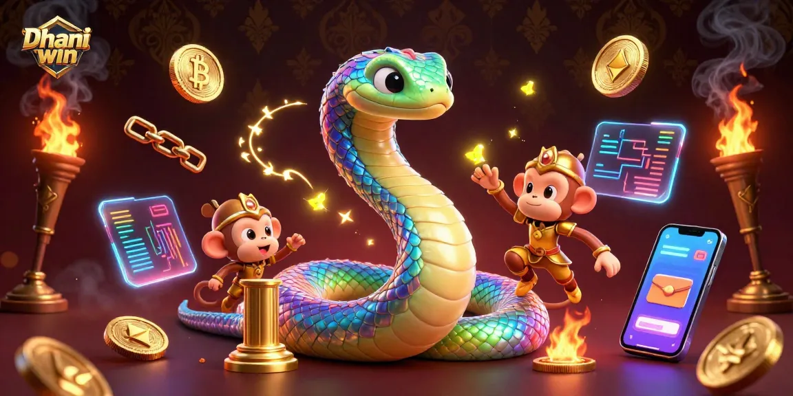 Dhani win platform showcasing fun gaming with vibrant characters and coins in a 3D colorful scene.
