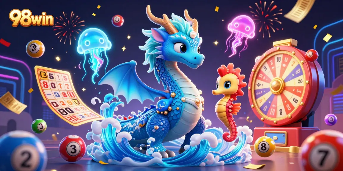 Experience thrilling gameplay at 98win with a vibrant scene of a water dragon, knight, and jellyfish.