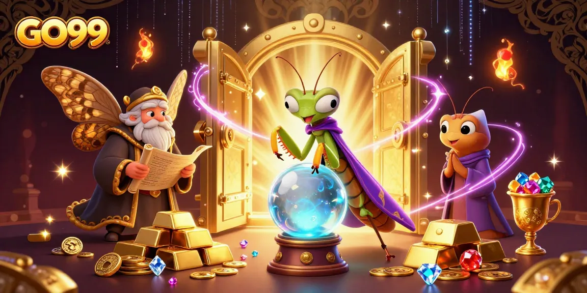 Experience GO99's vibrant gambling world with a mystical fortune teller and treasure elements.