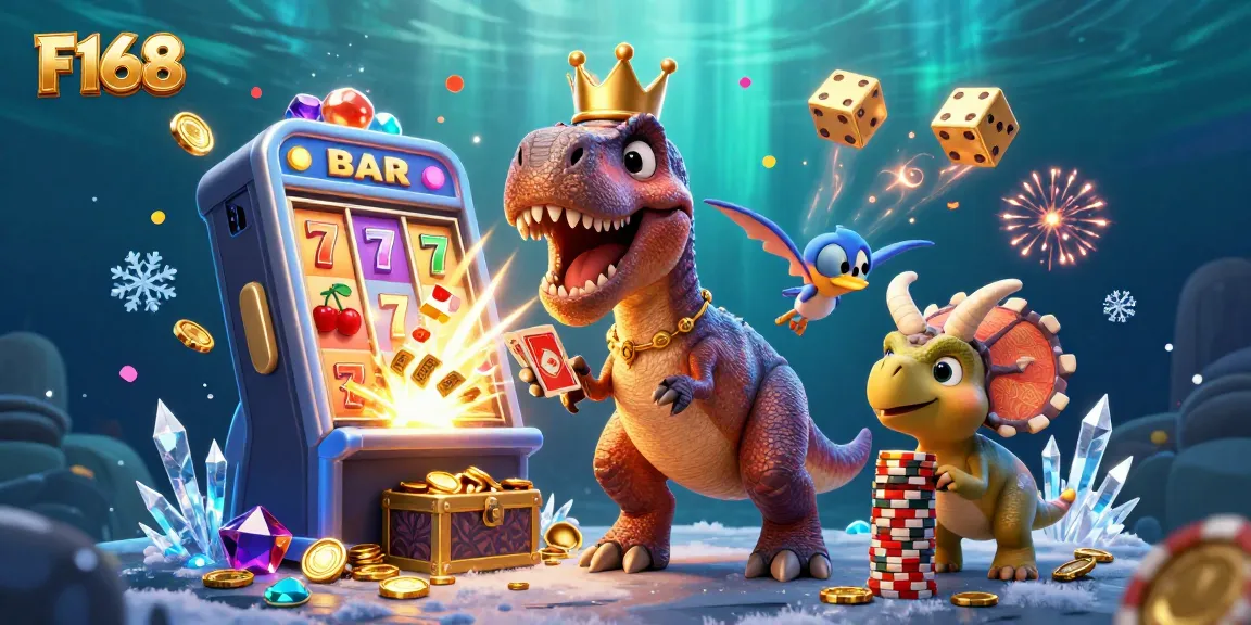 Experience F168's thrilling card games with vibrant characters and a bustling casino atmosphere.